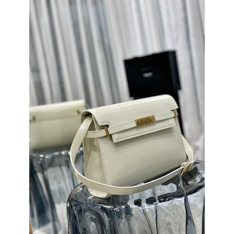 Saint Laurent  Manhattan Leather Shoulder Bag White