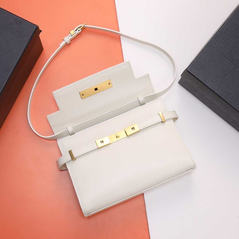 Saint Laurent  Manhattan Leather Shoulder Bag White