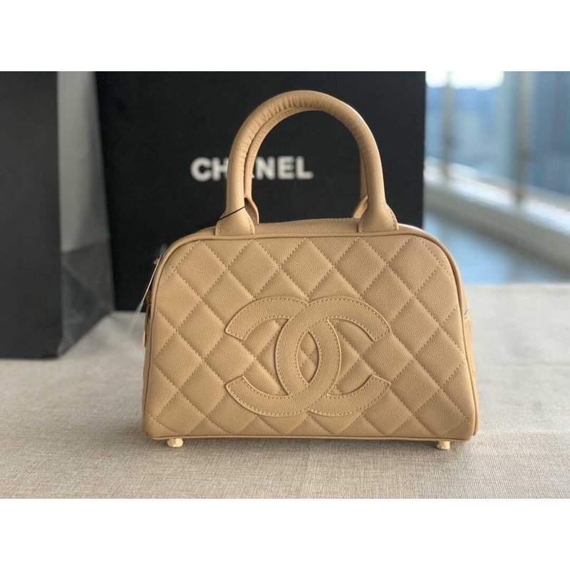 Ch*el bowling bag leather beige