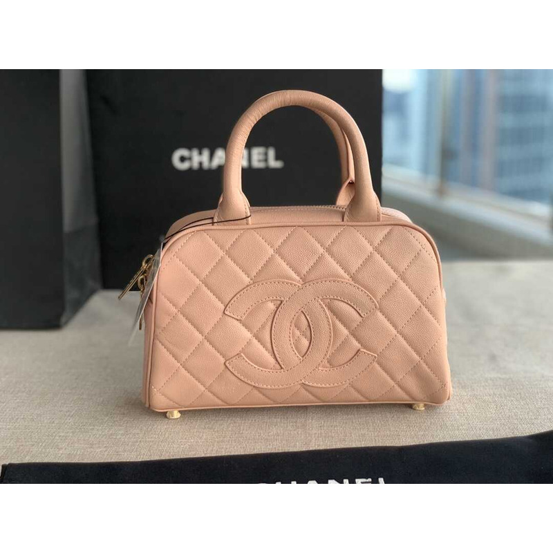 Ch*el bowling bag leather pink