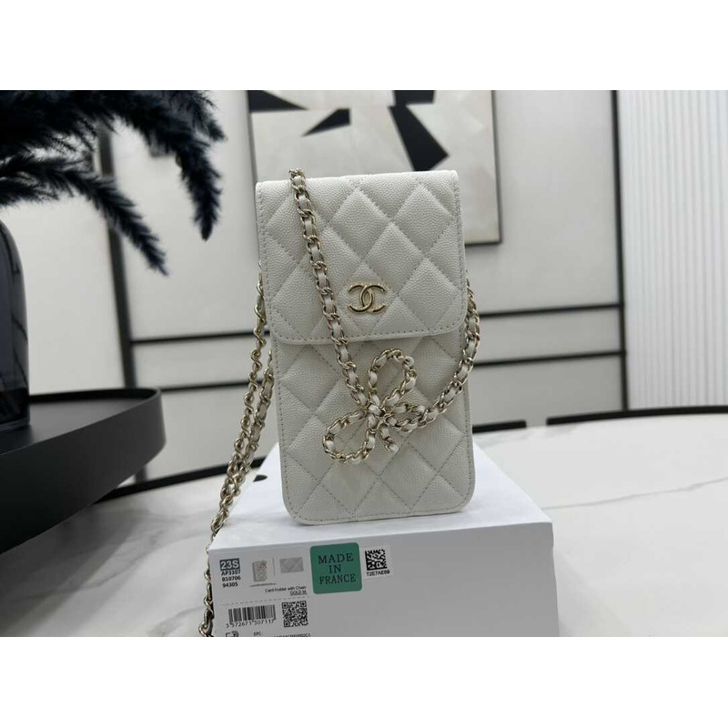 Ch*el phone holder with chain white
