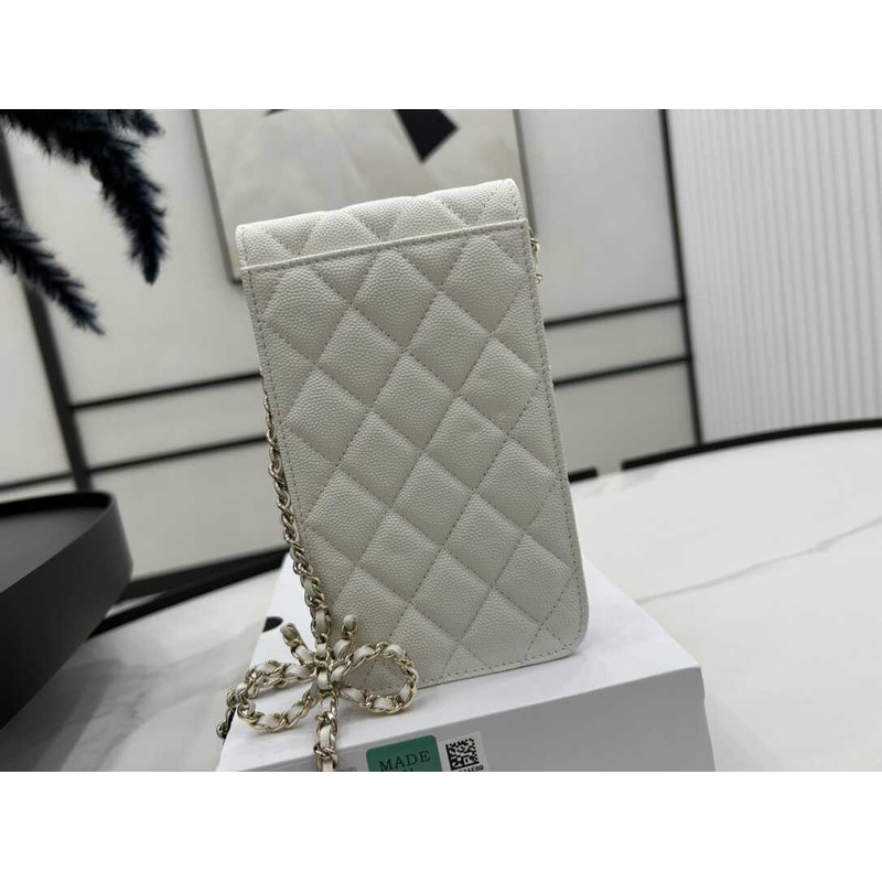 Ch*el phone holder with chain white