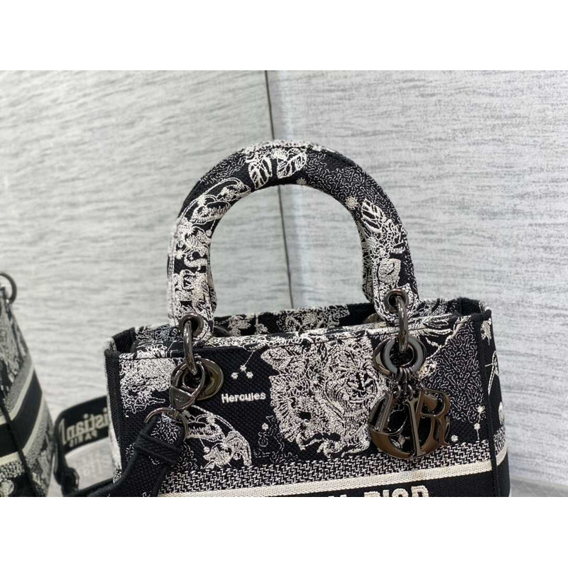 D*or medium lady d-lite bag embroidery black&beige