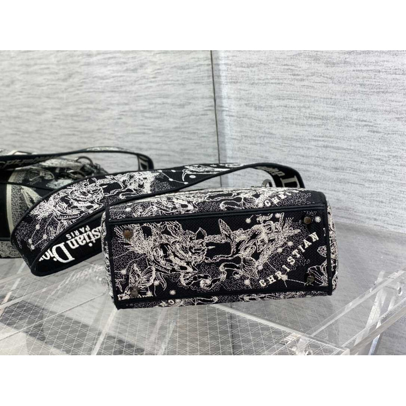 D*or medium lady d-lite bag embroidery black&beige