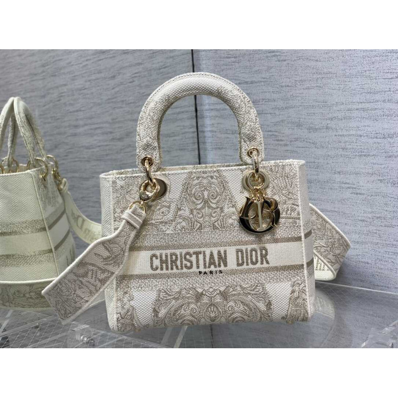 D*or medium lady d-lite bag embroidery beige