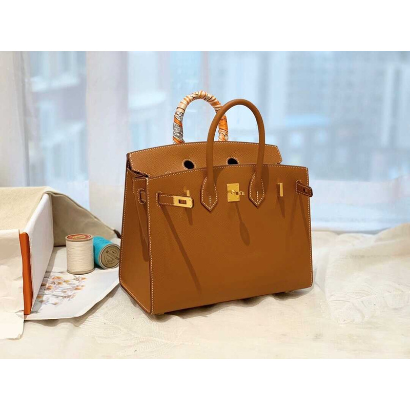 Hermès Birkin 25 Epsom Leather Handbag-Noir Silver Hardware Brown