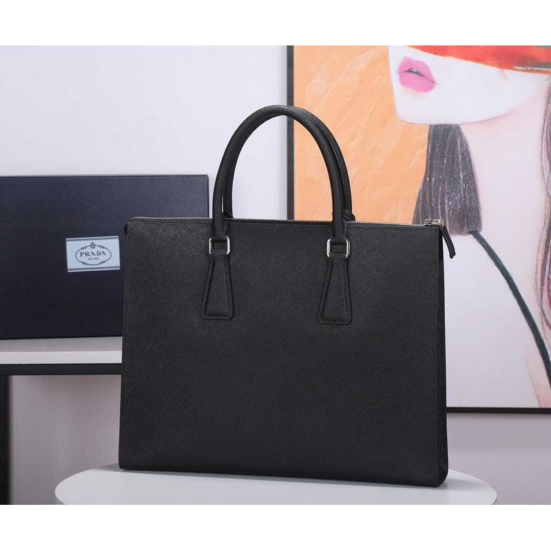 Pra*a saffiano leather briefcase black