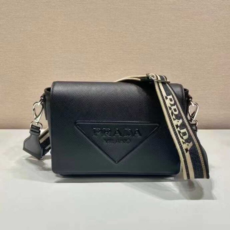 Pra*a saffiano leather crossbody bag black