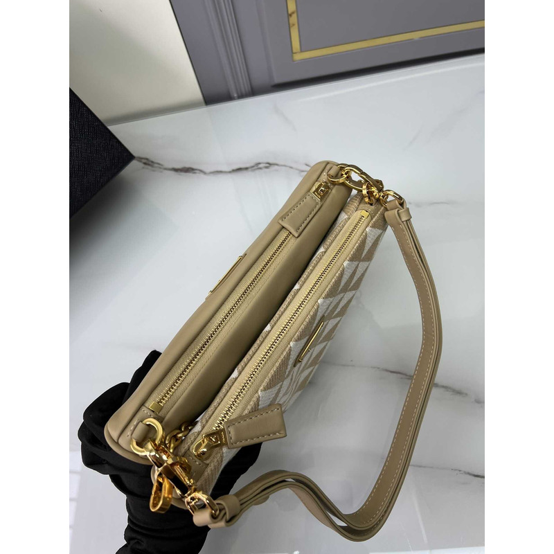 Pra*a symbole leather and fabric mini bag beige&white
