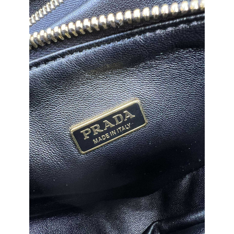 Pra*a symbole leather and fabric mini bag black&red