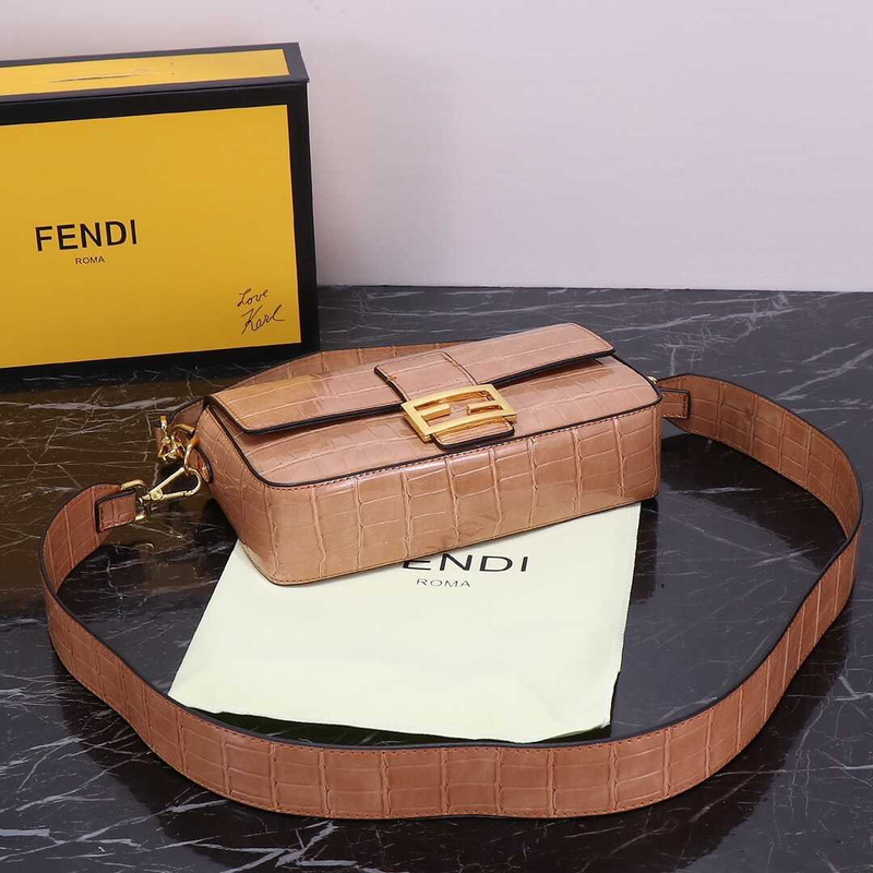 F**di baguette handbag crocodile leather light brown