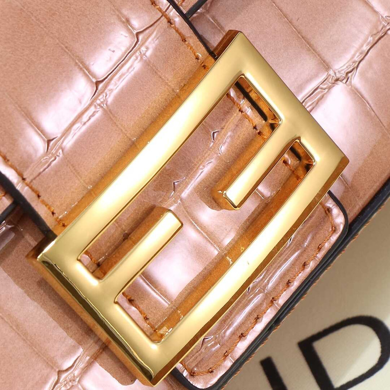 F**di baguette handbag crocodile leather light brown