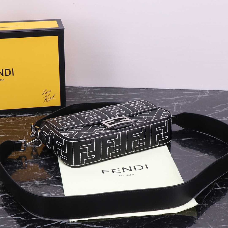 F**di baguette bag nappa leather with stitched ff pattern black