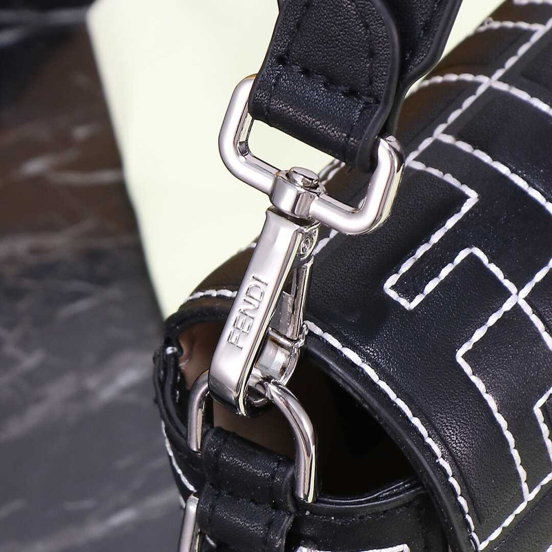 F**di baguette bag nappa leather with stitched ff pattern black