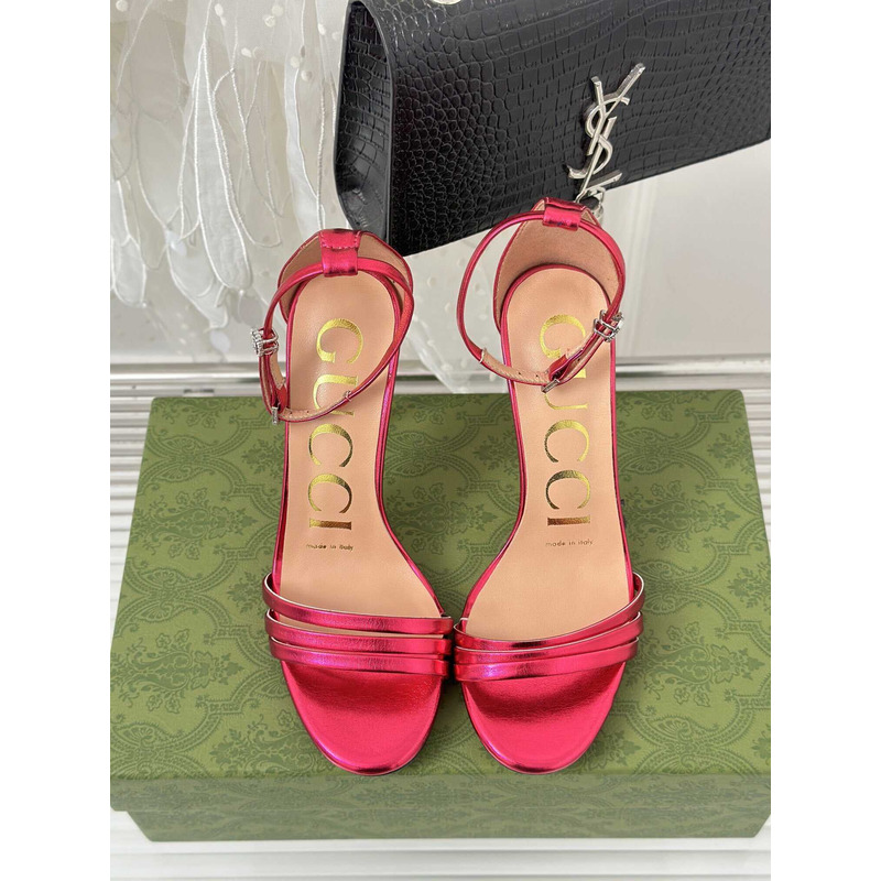G*u*i leather strap high heel sandals rose