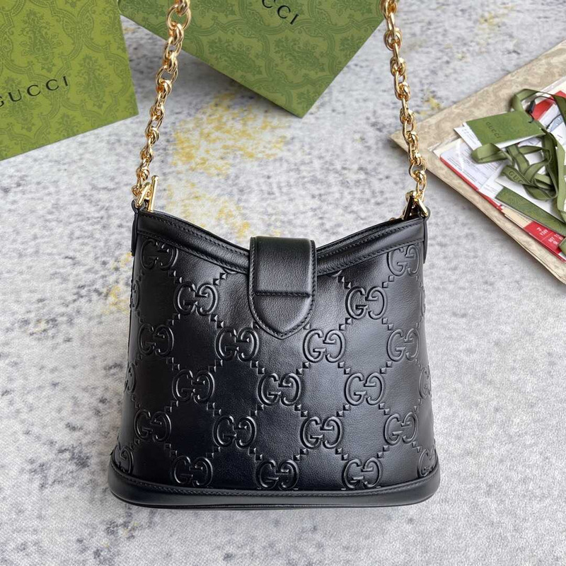 G*u*i  wonka gg up leather shoulder bag  black