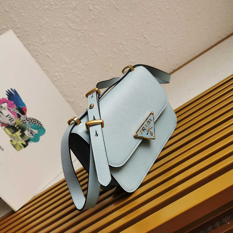 Pra*a emblème leather bag blue