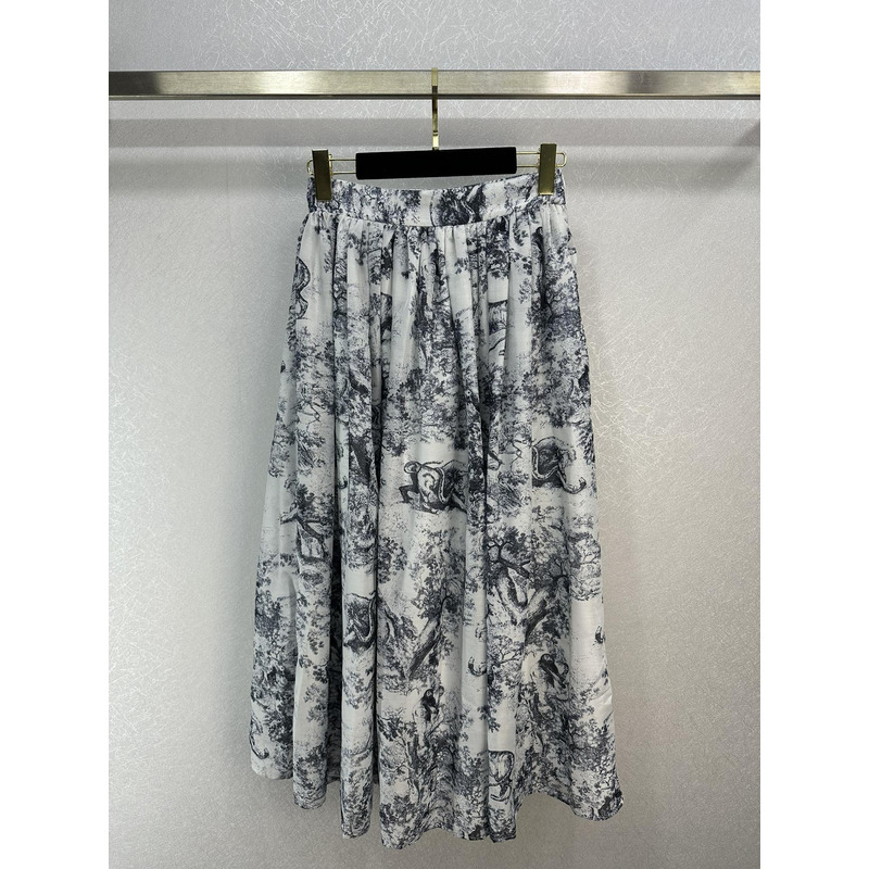 D*or flared mid-length skirt cotton jacquard ecru and blue