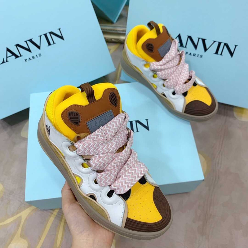Lanvin Pre-owned Leather Curb White Yellow Brown In Pink