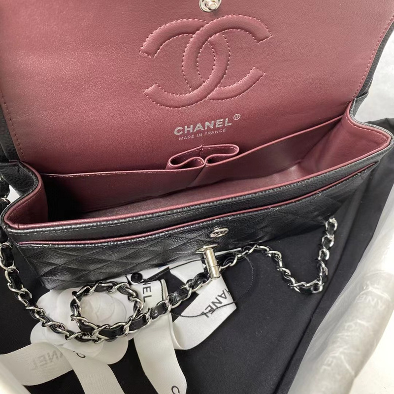 Ch*el classic flap caviar silver hardware small black