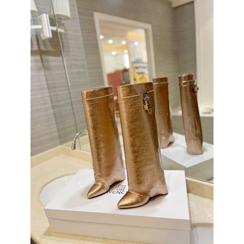 Givenchy Shark Lock Embellished Long Boots Gold