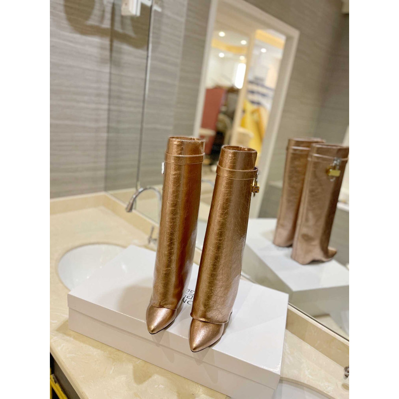 Givenchy Shark Lock Embellished Long Boots Gold