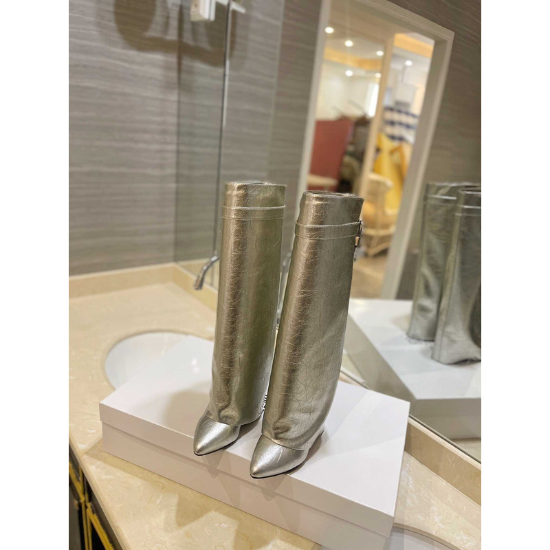 Givenchy Shark Lock Embellished Long Boots Silver