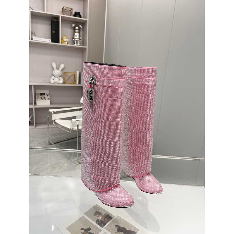 Givenchy Shark Lock Embellished Long Boots Pink