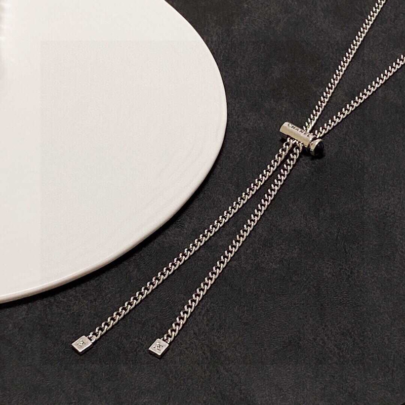 Ch*el cc long pendant necklace silver