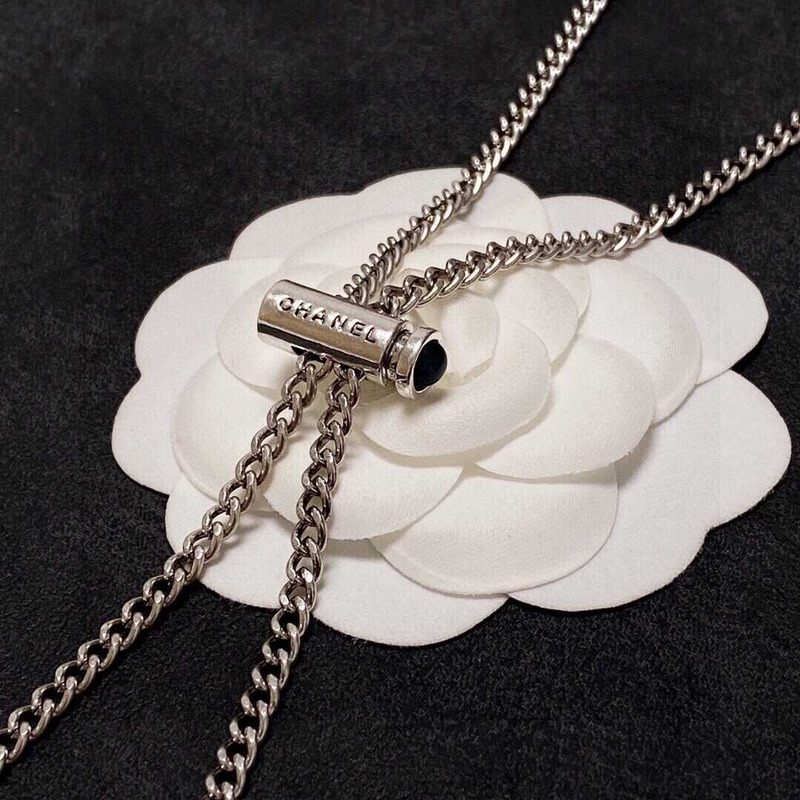 Ch*el cc long pendant necklace silver