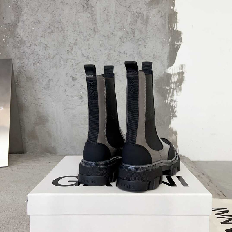 Ganni Mid Chelsea Leather Boots Grey And Balck