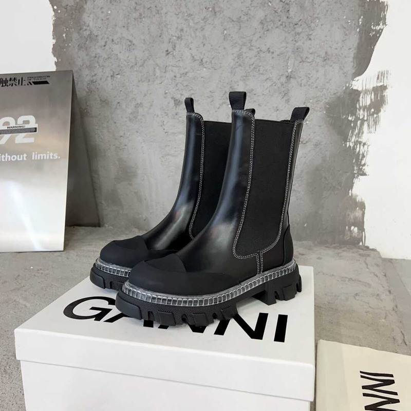 Ganni  Pattern Mid-cut Chelsea Boots  Black