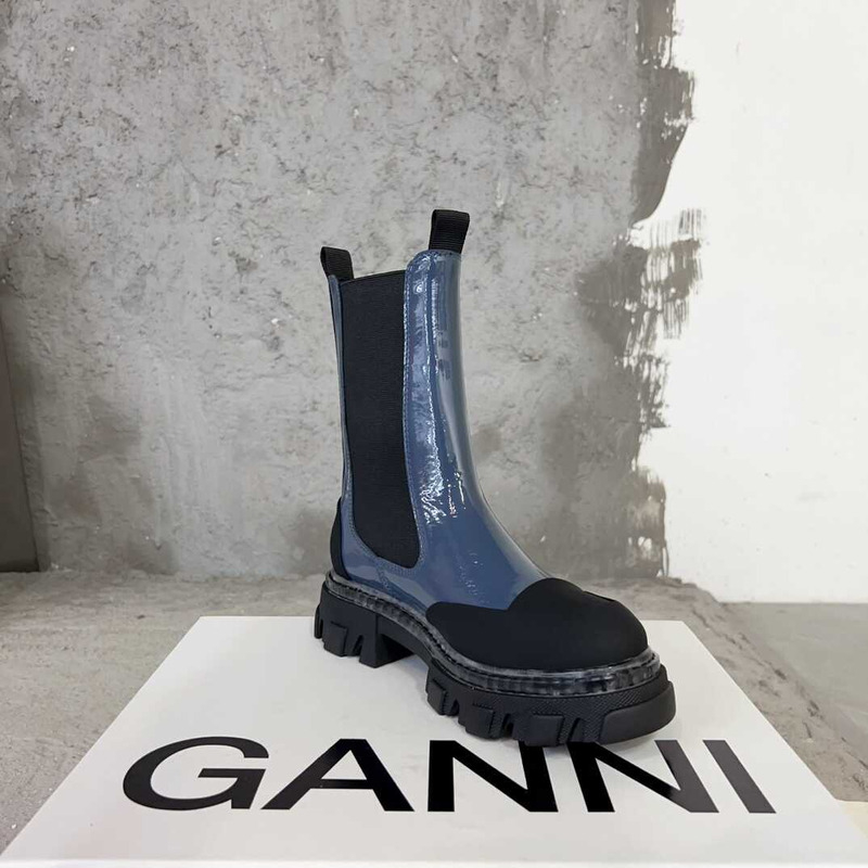 Ganni Cleated Mid Chelsea Boots Blue And Black