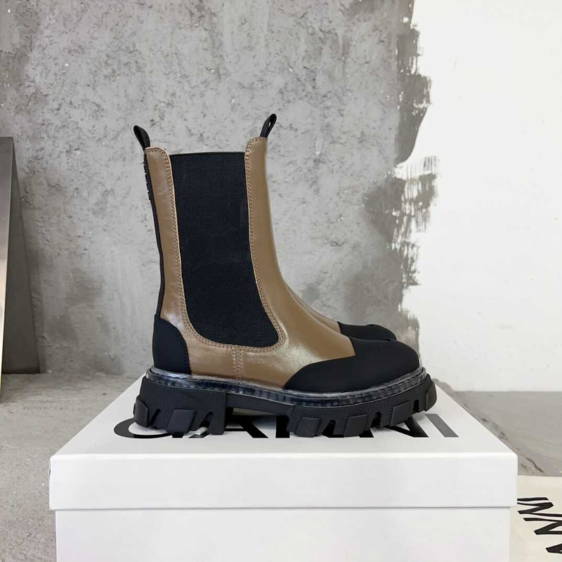 Ganni Cleated Mid Chelsea Boots Brown And Black
