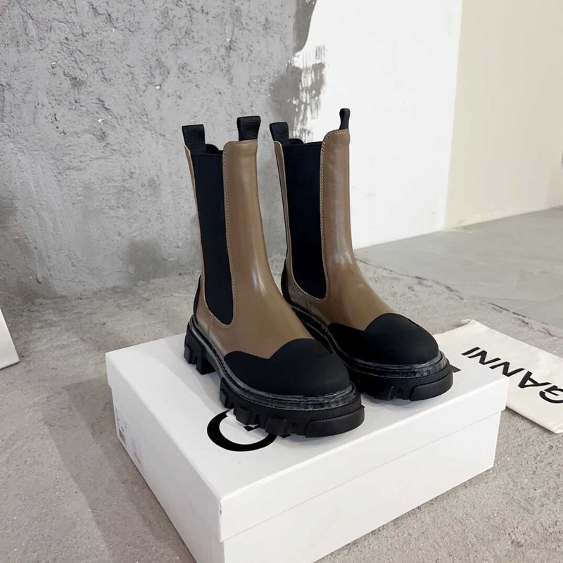 Ganni Cleated Mid Chelsea Boots Brown And Black