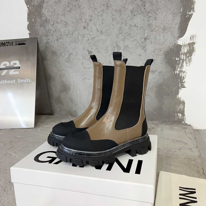 Ganni Cleated Mid Chelsea Boots Brown And Black