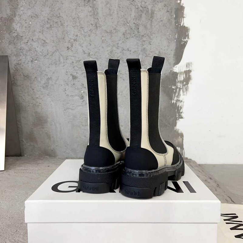 Ganni Cleated Mid Chelsea Boots White And Black