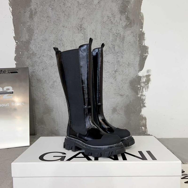 Ganni Cleated High Chelsea Boots Black