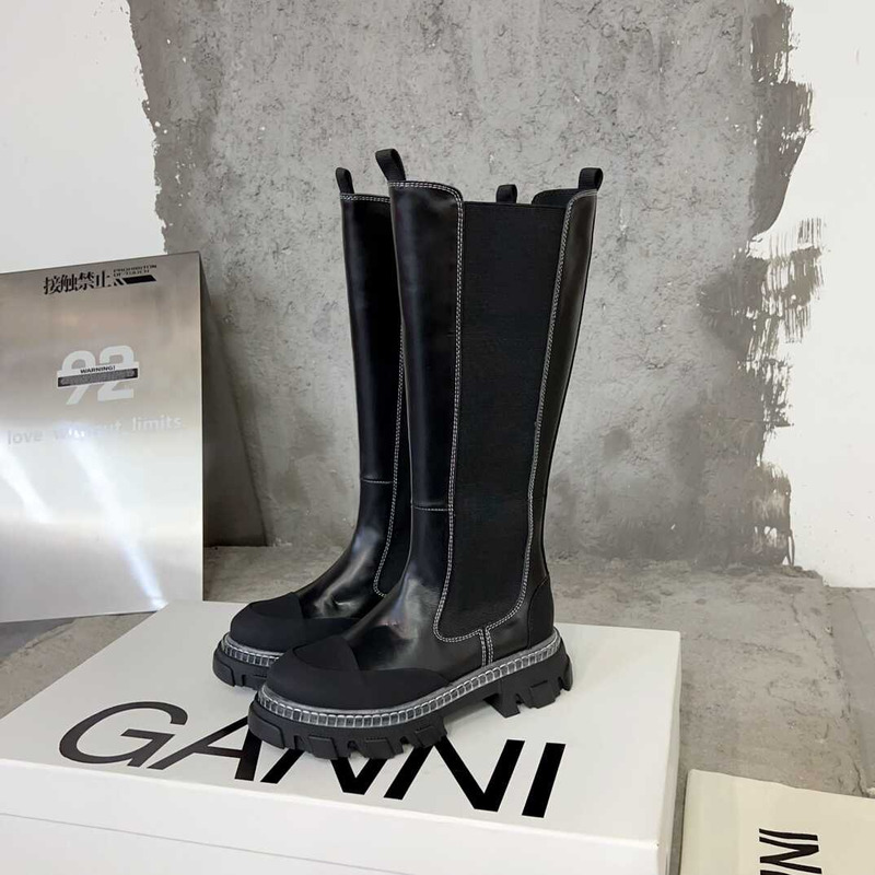 Ganni Cleated High Chelsea Boots Black
