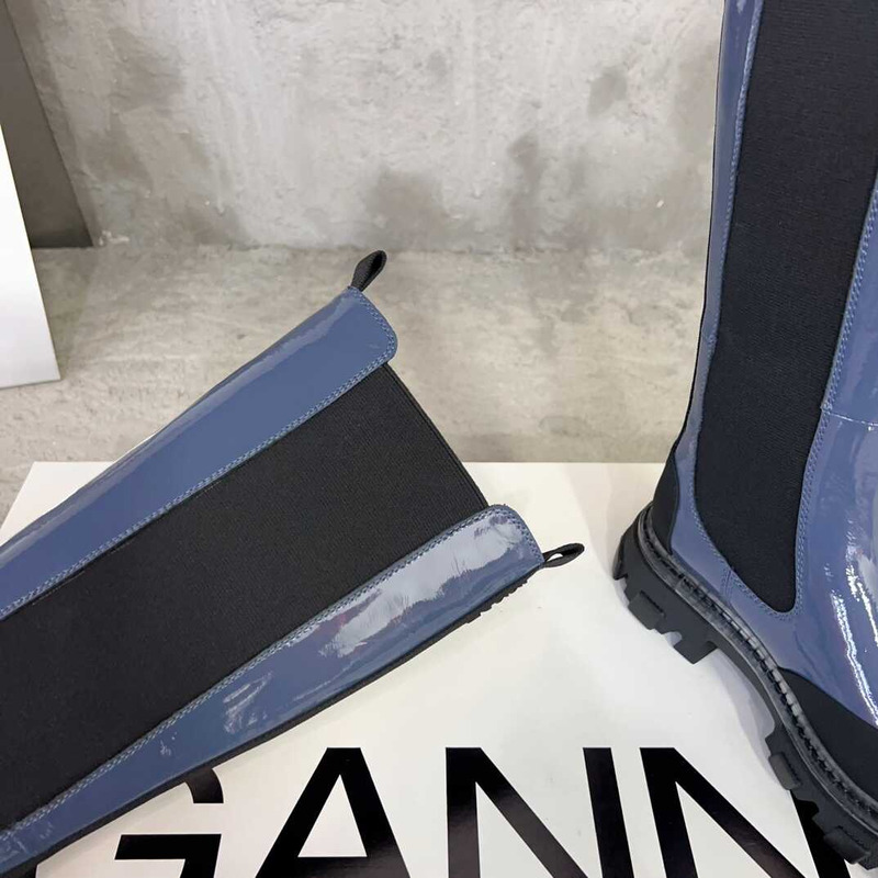 Ganni Cleated High Chelsea Boots Black And Blue