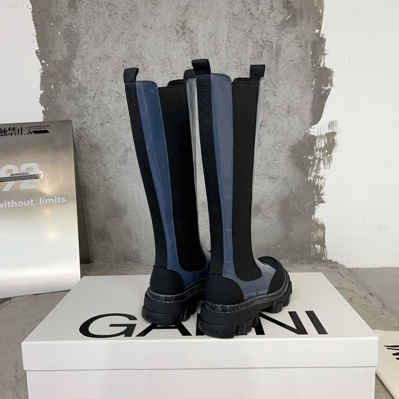 Ganni Cleated High Chelsea Boots Black And Blue