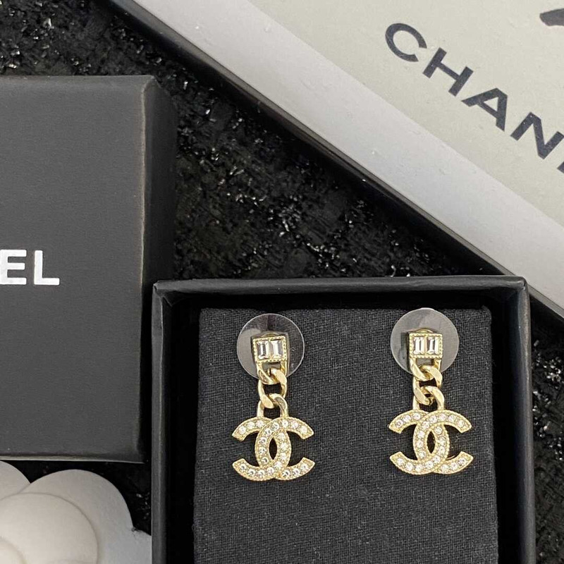 Ch*el gold cc logo pendant earrings