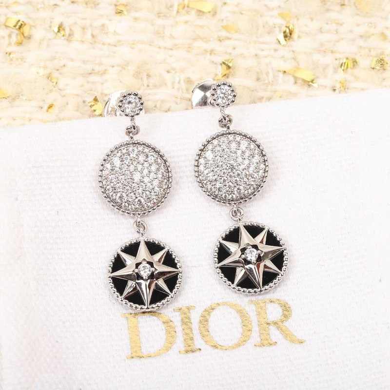 d*or rose des vents earrings 18k white gold, Di*m*nd and onyx accents