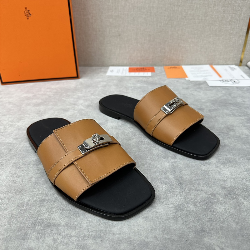 H**mes kelly buckle mule sandals natural calf leather