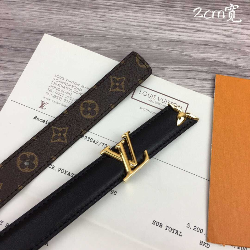 l**is V*t*n 20mm leather belt gold lv buckle black