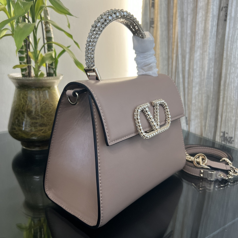 Valentino Vsling Small Bag In Crystal-Embellished Calfskin Pink