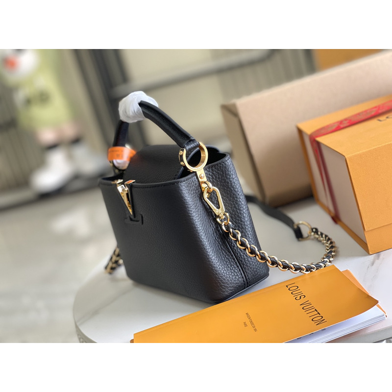 l**is V*t*n top handle capucines taurillon pm noir black