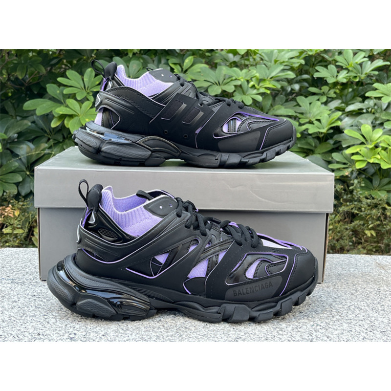Ba*len*cia*ga track sock lace-up sneakers purple and black