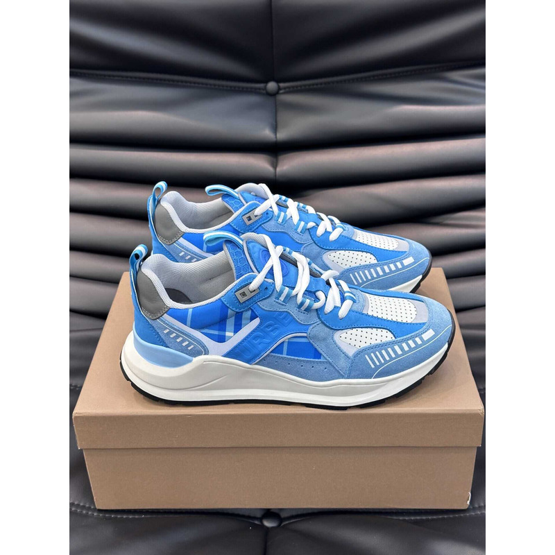 B**rry leather and suede logo print check sneaker blue