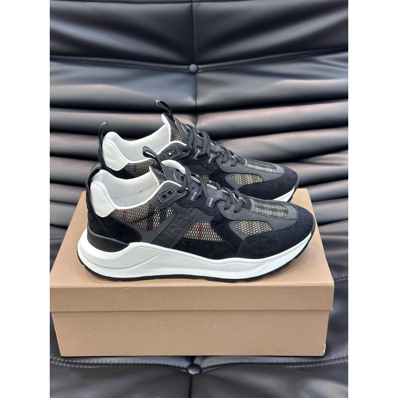 B**rry mens black sean check-print suede low-top sneaker black and gray